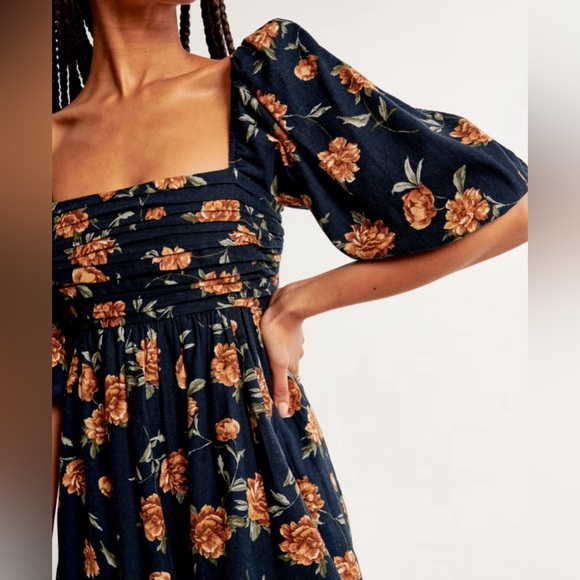 A&F Emerson Linen-Blend Puff Sleeve Mini Dress Sz XXS NWT - Picture 3 of 8